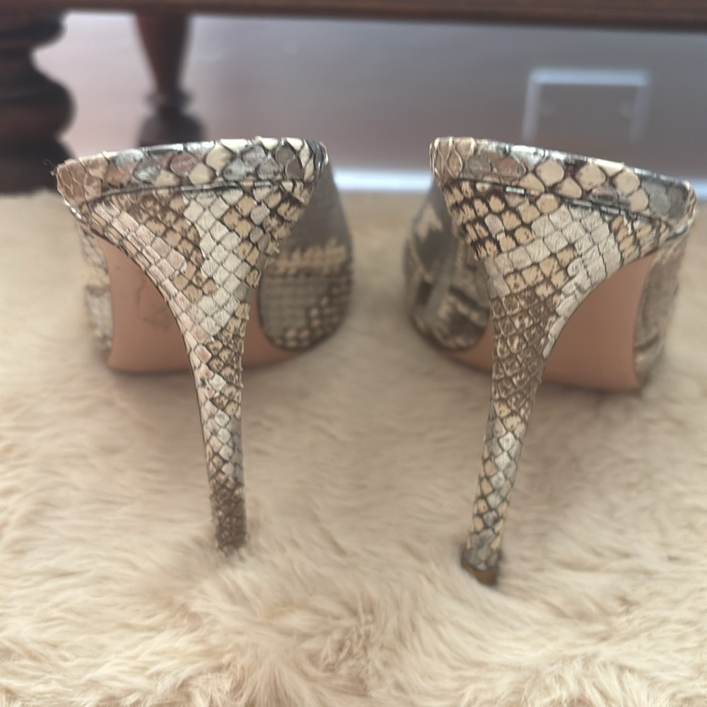 Python-Print Pointed Toe High Heel Mule - Silver/Brown - Picture 8 of 15